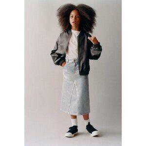 NWOT Zara blue denim silver metallic skirt Size 13-14 years
